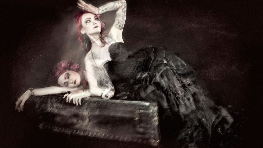 A woman in a sleeping state morphed with her in a semi seated state with her hand on her forehead